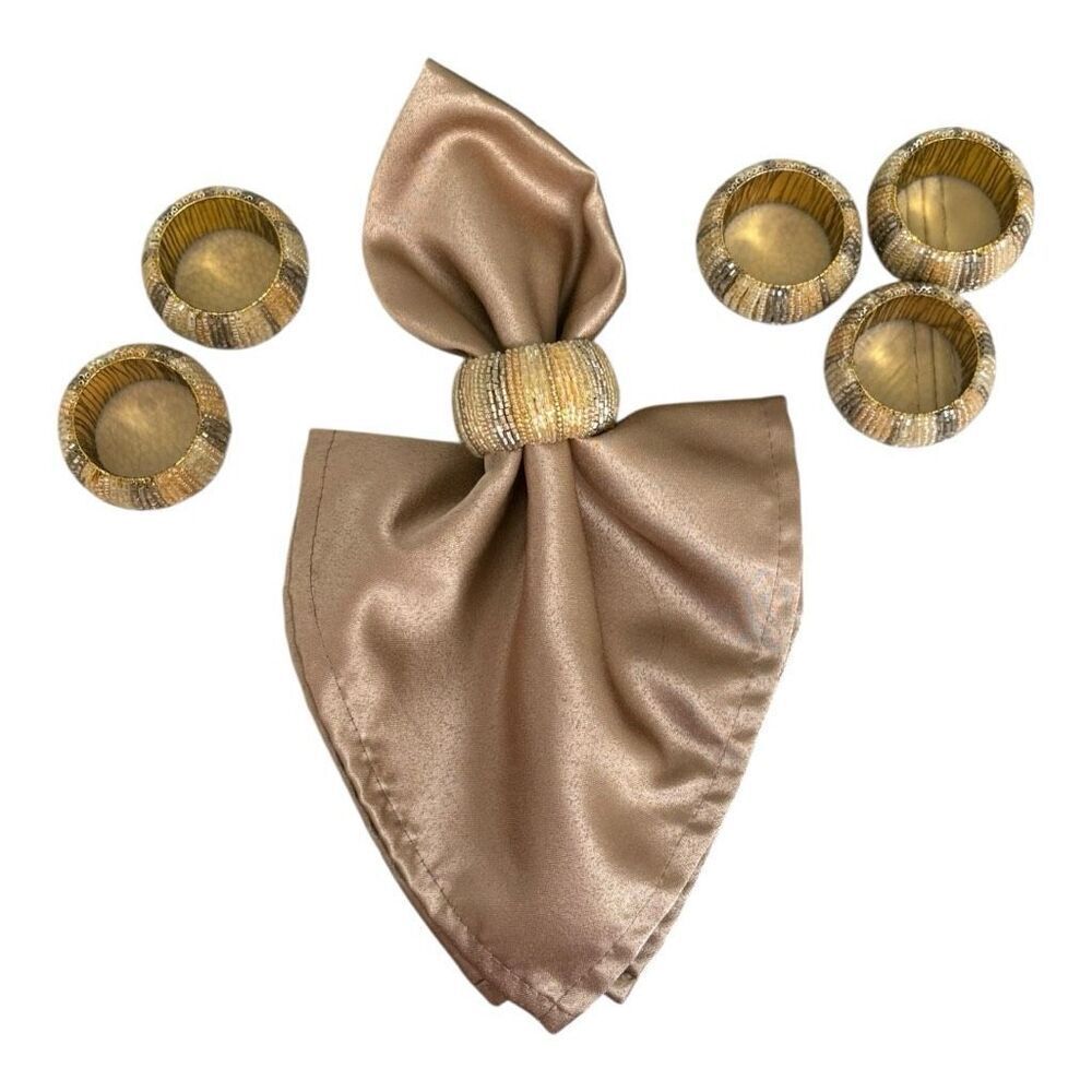 Pier 1 Gold & Silver Beaded Napkin Rings - Set of 6